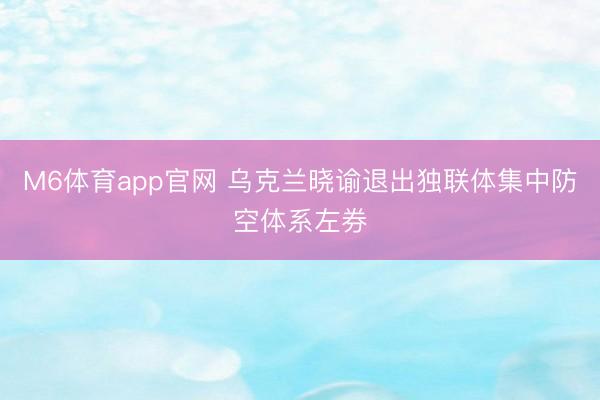M6体育app官网 乌克兰晓谕退出独联体集中防空体系左券